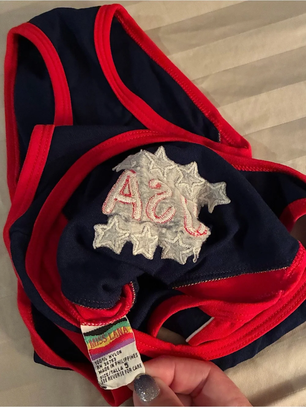 Vintage Girls Miss Lana Kids Navy and Red USA One-Piece Patriotic Swimsuit Sz 5